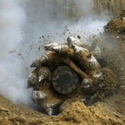 Sandstein-Fräse im Einsatz