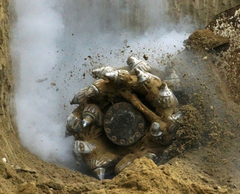 Sandstein-Fräse im Einsatz